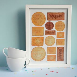 british biscuits watercolour print by raspberry finch