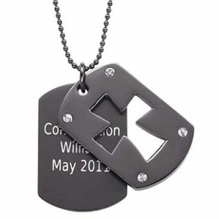 Cubic Zirconia Double Dog Tag Cross Pendant in Black Ion Plated