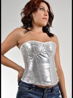 Sexy Silver Sequin Corset Top   XLARGE Clothing