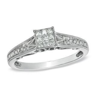 CT. T.W. Princess Cut Composite Diamond Promise Ring with Side