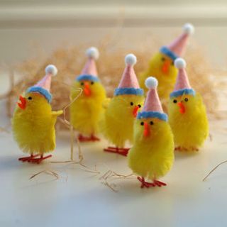 box of six easter chicks with pink hats by drift living