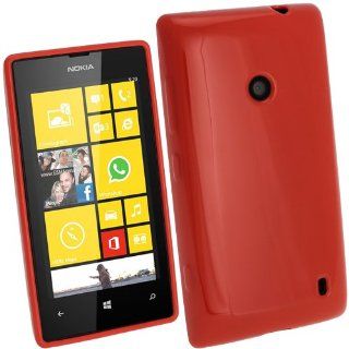 iGadgitz Red Glossy Durable Crystal Gel Skin (TPU) Case Cover for Nokia Lumia 520 Windows Smartphone Cell Phone + Screen Protector Cell Phones & Accessories