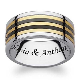 Mens 8.5mm Engraved Tri Tone Stainless Steel Spinner Wedding Band (25