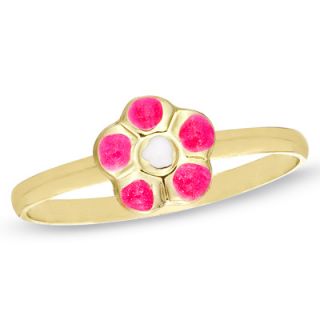 Childs Pink Enamel Flower Ring in 10K Gold   Size 3   Zales
