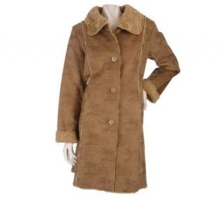 Dennis Basso 3/4 Length Embossed Faux Shearling Coat w/Collar Detail —