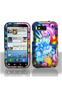Motorola MB525 DEFY Graphic Rubberized Shield Hard Case   Neon Floral Cell Phones & Accessories