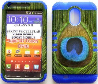 Double Impact Hybrid Cover Case Peacock Design Snap on Over Turquoise Blue Soft Silicone Samsung S2 Galaxy Epic 4g Touch D710 R760 for Sprint/boost Mobile/virgin Mobile/us Cellular Cell Phones & Accessories