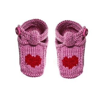 hand knitted love heart bootees by sweetheart knits