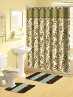 Home Dynamix LUX08 528 Luxury Polyester 15 Piece Bath Set, Brown/Sage   Bathroom Accessory Sets
