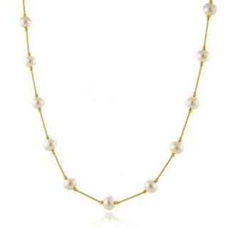 Bling Jewelry 14k Yellow Gold Bar Freshwater Pearl Tin Cup Necklace Pearl Strands Jewelry
