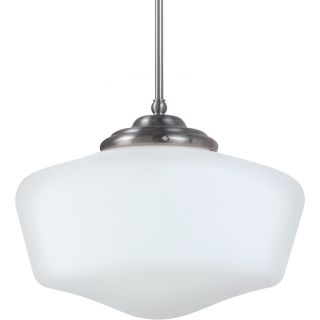 Academy Extra Large One light Brushed Nickel Indoor Pendant With Satin White Schoolhouse Glass