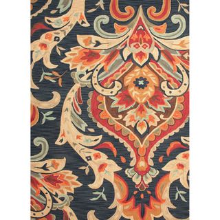 Hand tufted Transitional Floral Pattern Blue Rug (76 X 96)