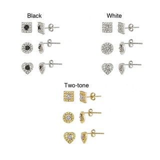 DB Designs Two tone Diamond Accent Circle, Square and Heart Earrings Set DB Designs Diamond Earrings