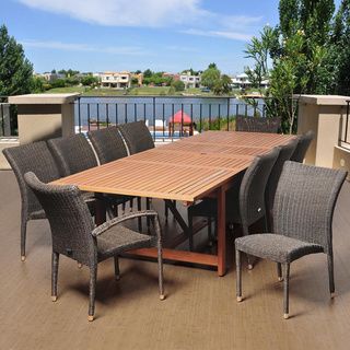 ia Melissa 11 piece Distressed Grey/ Brown Extendable Dining Set Beige Size 11 Piece Sets