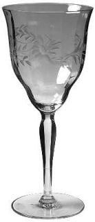 Unknown Crystal Unk201 Water Goblet   Floral Cut Design Facing Right, Optic