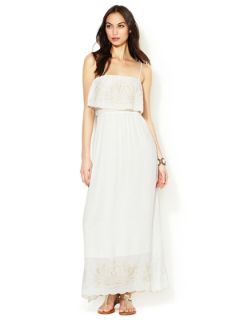Embroidered Gauze Scalloped Maxi Dress by T Bags Los Angeles