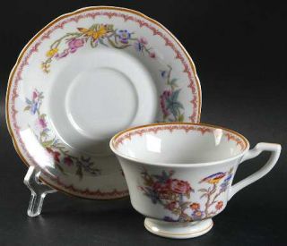 Syracuse Bombay Footed Cup & Saucer Set, Fine China Dinnerware   White Backgroun