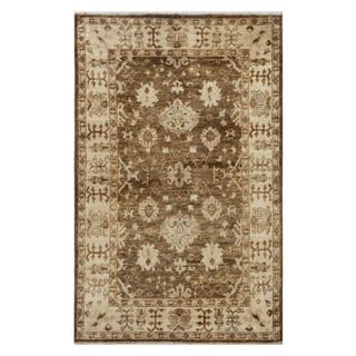 Hand knotted Beige/ Brown Oriental Pattern 0.25 inch Pile Wool Rug (5 X 8)