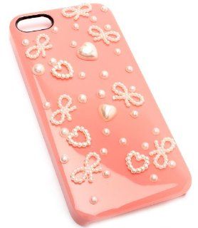 Peach Iphone 5 Case Pearl Heart Ribbon Bow Cell Phones & Accessories