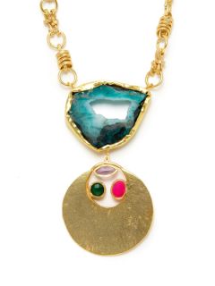 Alchemist Green Agate & Gold Disc Pendant Necklace by Kanupriya