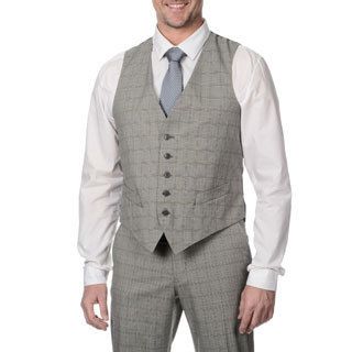 Perry Ellis Mens Grey Plaid Suit Separate Vest