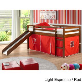 Donco Kids Twin Size Tent Loft Bed With Slide And Slat Kit Espresso Size Twin