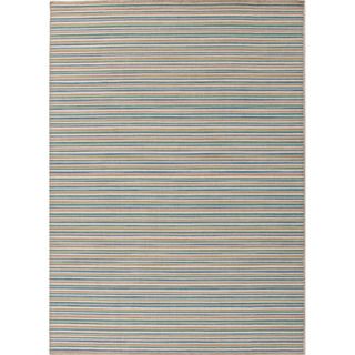 Handmade Flat Weave Stripe Pattern Reversible Blue Rug (5 X 8)