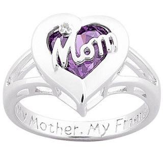 Birthstone Mom Heart Ring in Sterling Silver with Diamond Accent (1