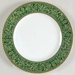 Sango Versailles Salad Plate, Fine China Dinnerware   Green Rim,Scrolls & Flower