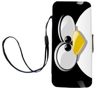Rikki KnightTM Penguin Cartoon Face PU Leather Wallet Type Flip Case with Magnetic Flap and Wristlet for Apple iPhone 5 &5s Cell Phones & Accessories