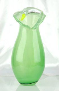 Glass Lime Green Vase Adorable 100% Handblown Art X439   Decorative Vases