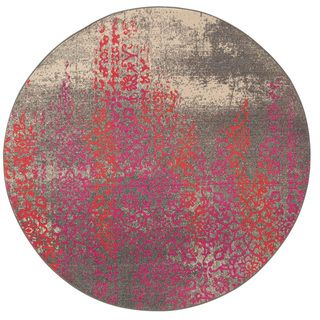 Distressed Motif Grey/ Pink Polypropylene Rug (78 Round)