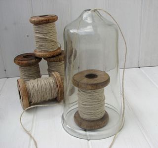 glass yarn cloche and wooden spool of string by gertie & mabel
