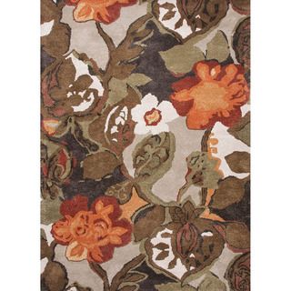 Hand tufted Transitional Floral Pattern Brown Rug (5 X 8)