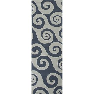 Hand hooked Indoor/ Outdoor Abstract Pattern Blue Rug (26 X 8)