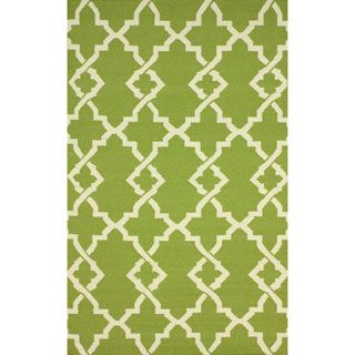 Nuloom Handmade Morroccan Trellis Wool Flatweave Kilim Green Rug (76 X 96)