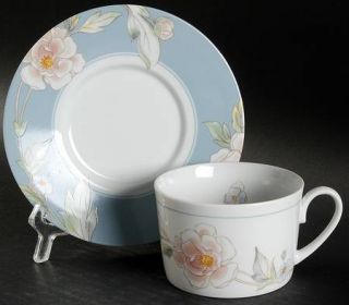 Fine China of Japan Cherish Blue Flat Cup & Saucer Set, Fine China Dinnerware  