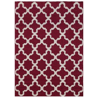 Flat weave Pink/ Purple Abstract Pattern Wool Rug (26 X 8)