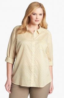 Halogen® Print Cotton Shirt (Plus Size)