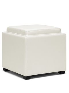 Gaia Cream Leather Modern Storage Cube Ottoman by Design Studios