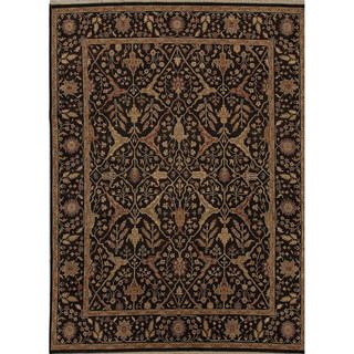 Hand knotted Black Oriental Pattern Wool Rug (6 X 9)