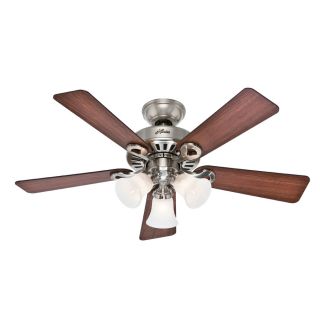 Hunter Ridgefield 5 Minute 44 in Brushed Nickel Downrod or Flush Mount Ceiling Fan with Light Kit