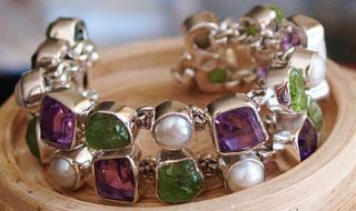 pearl amethyst rough peridot silver bracelet by prisha jewels