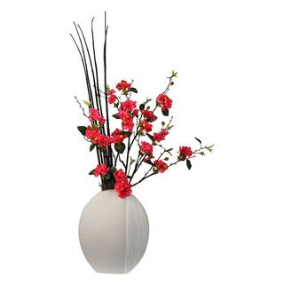 Fuchsia Apple Blossom/ Bamboo Silk Arrangement And Ceramic Vase