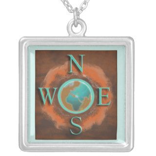 Abstract Earth Compass Pendant Necklace