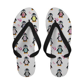 Cute Whimsical Penguins Floral Geometric Pattern Flip Flops