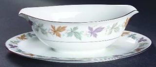 Sango Argent Gravy Boat with Attached Underplate, Fine China Dinnerware   Mauve,