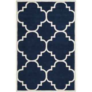 Casual Handmade Moroccan Dark Blue Wool Rug (5 X 8)