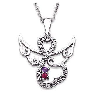 Sterling Silver Couples Genuine Birthstone Diamond Accent Angel Necklace Jewelry