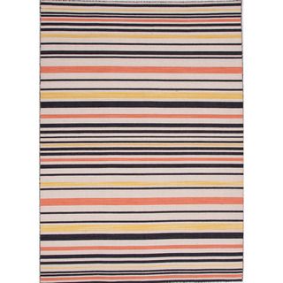 Handmade Flat weave Stripe pattern Multicolor 100 percent Wool Rug (9 X 12)